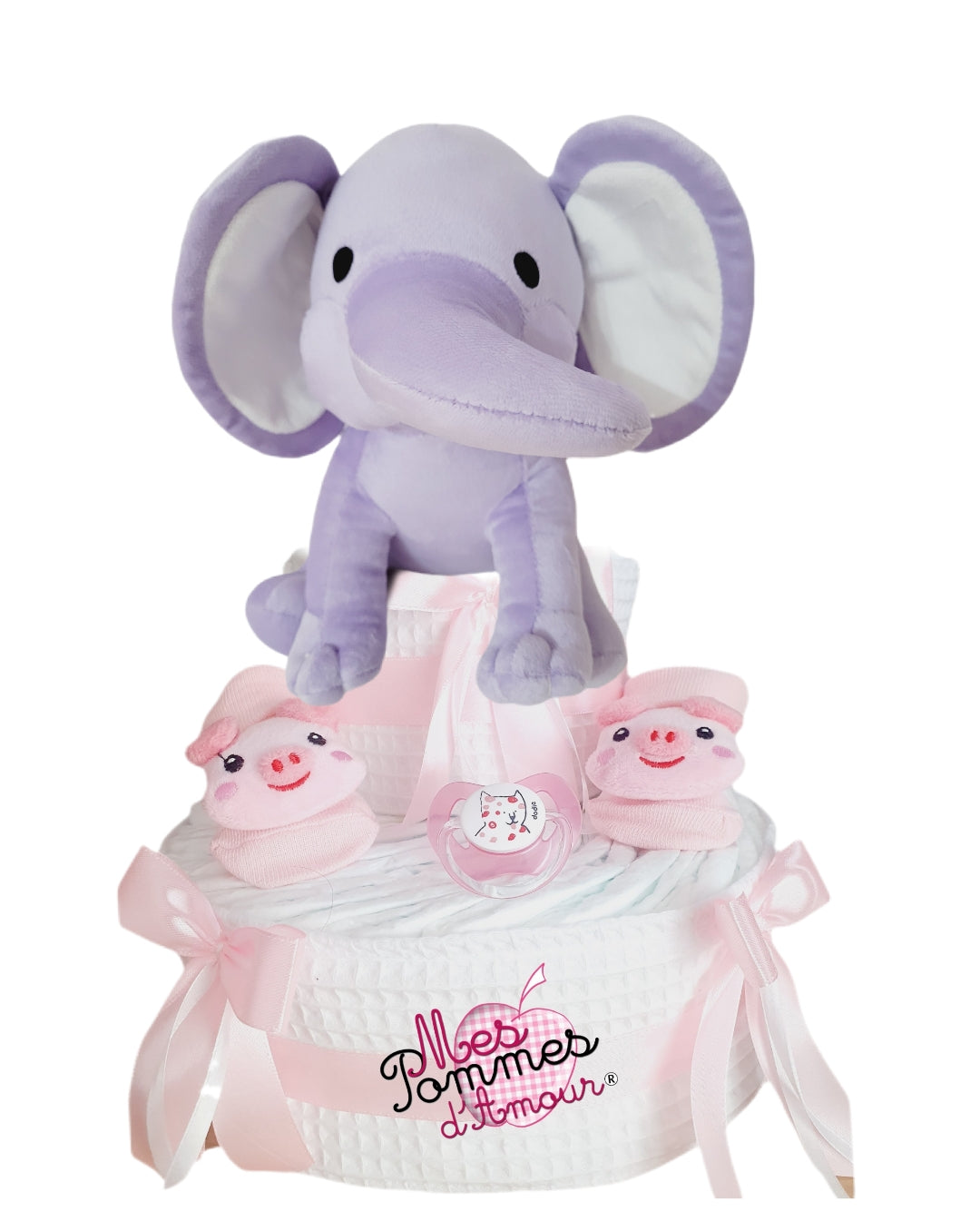 Gâteau de couches éléphant mauve