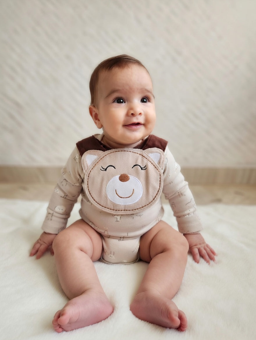 Bavoir Bébé "petit ourson" en Coton Doux – Design Animalier