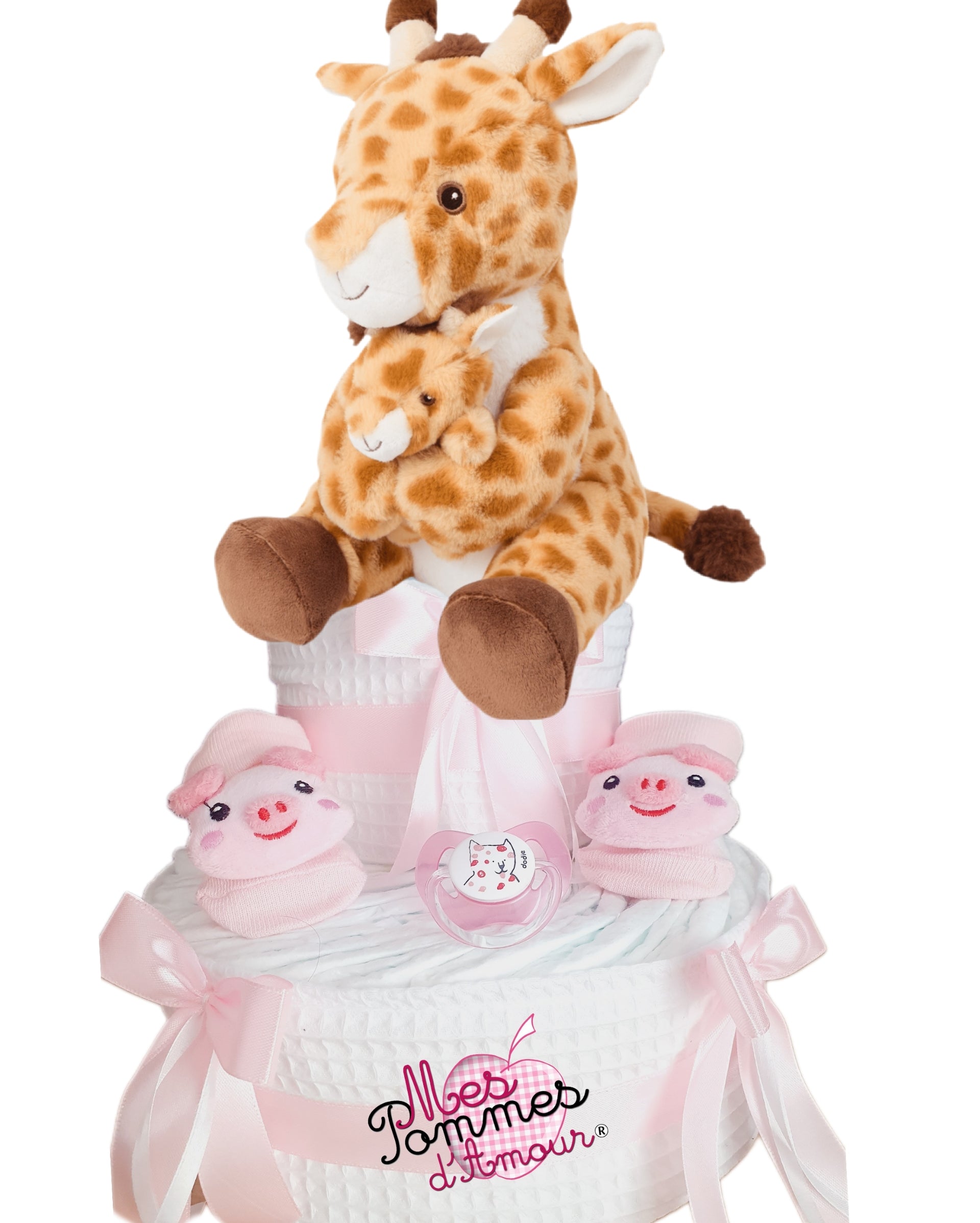 Gâteau de couches fille maman girafe 30cm - Mes Pommes D'Amour Cadeaux naissance