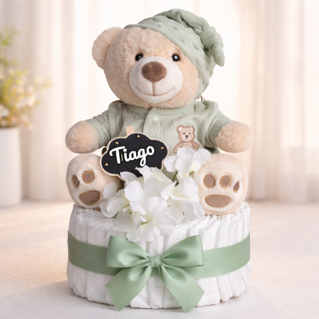 Gâteau de Couches "Douce Nuit" – Coffret Pyjama & Peluche Personnalisé mixte