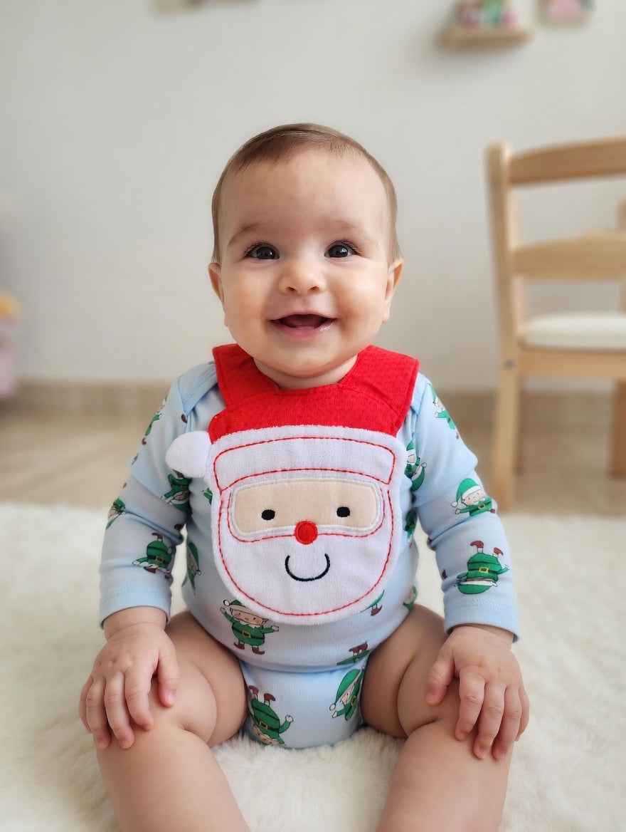 Bavoir Bébé "Père Noël" en Coton Doux – Design amusant