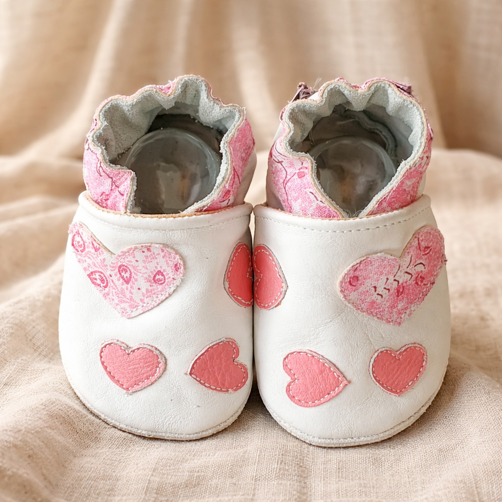 Chaussons en cuir enfants motifs cœurs pour fille - Mes Pommes D'Amour Cadeaux naissance