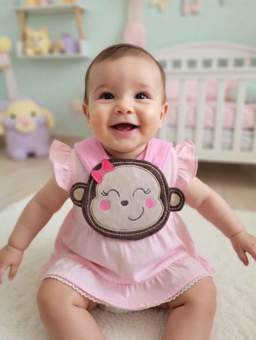 Bavoir Bébé "Petite Singe" en Coton Doux – Design Animalier