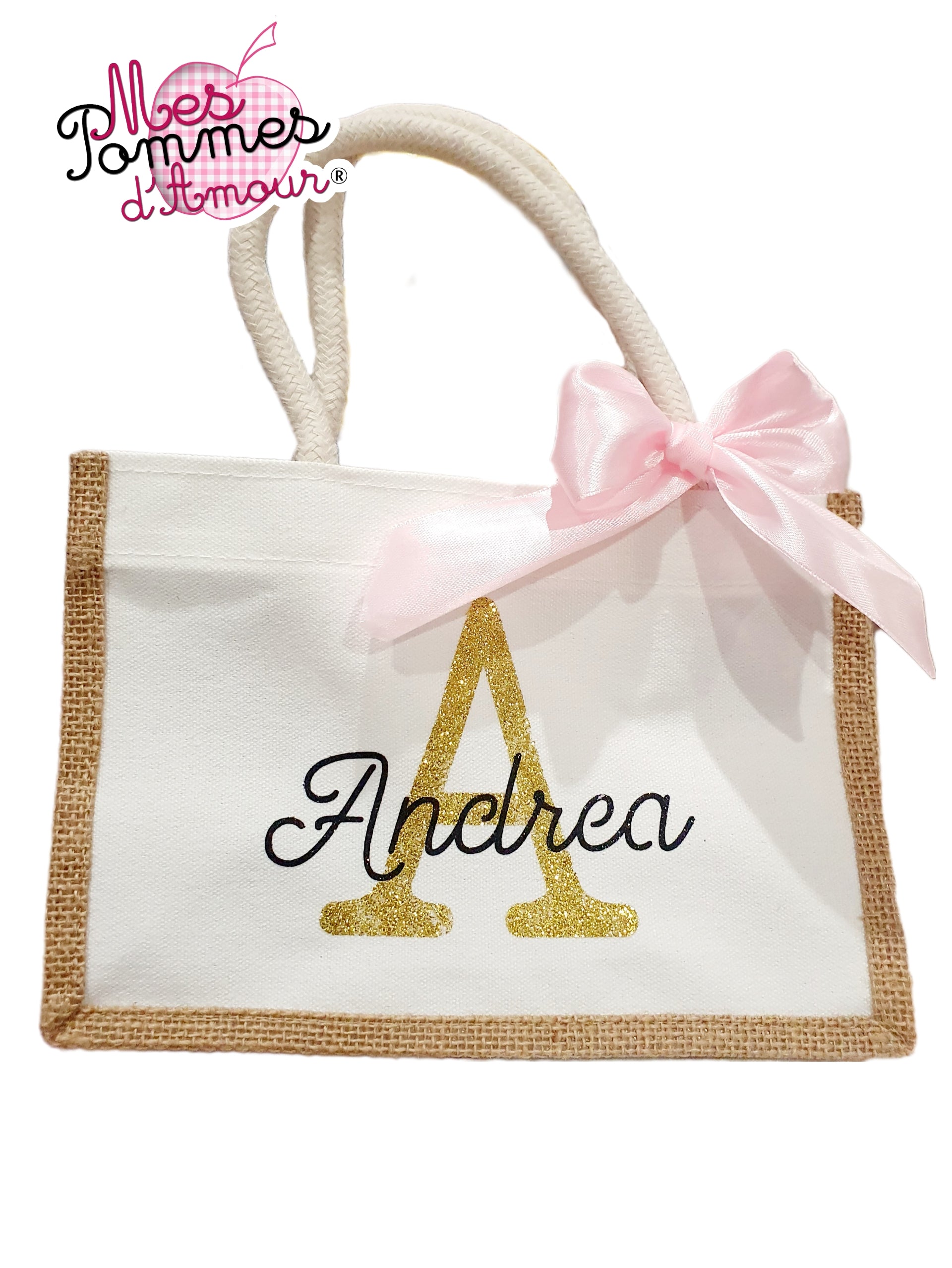 cadeau original pour fille, sac cabas prenom et ruban