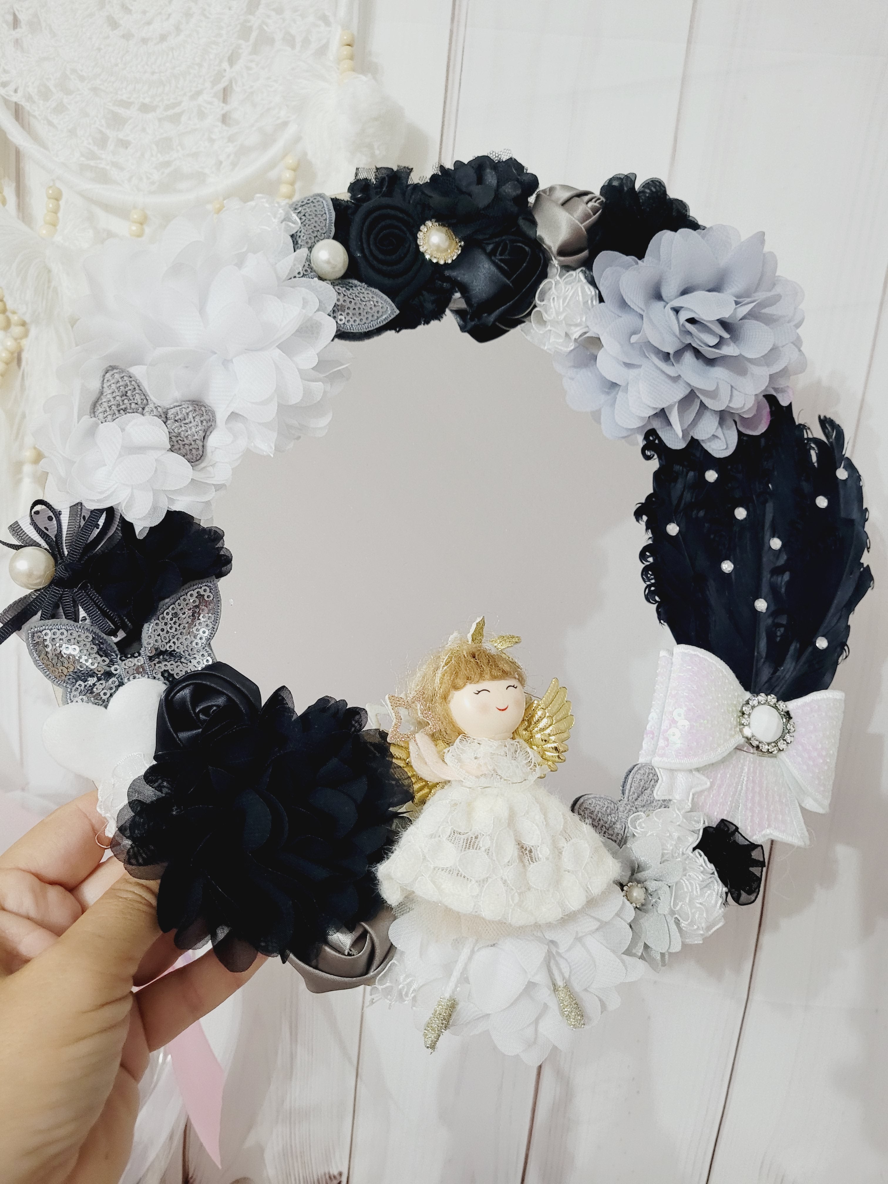 Miroir fleuri personnalisé poupée ange