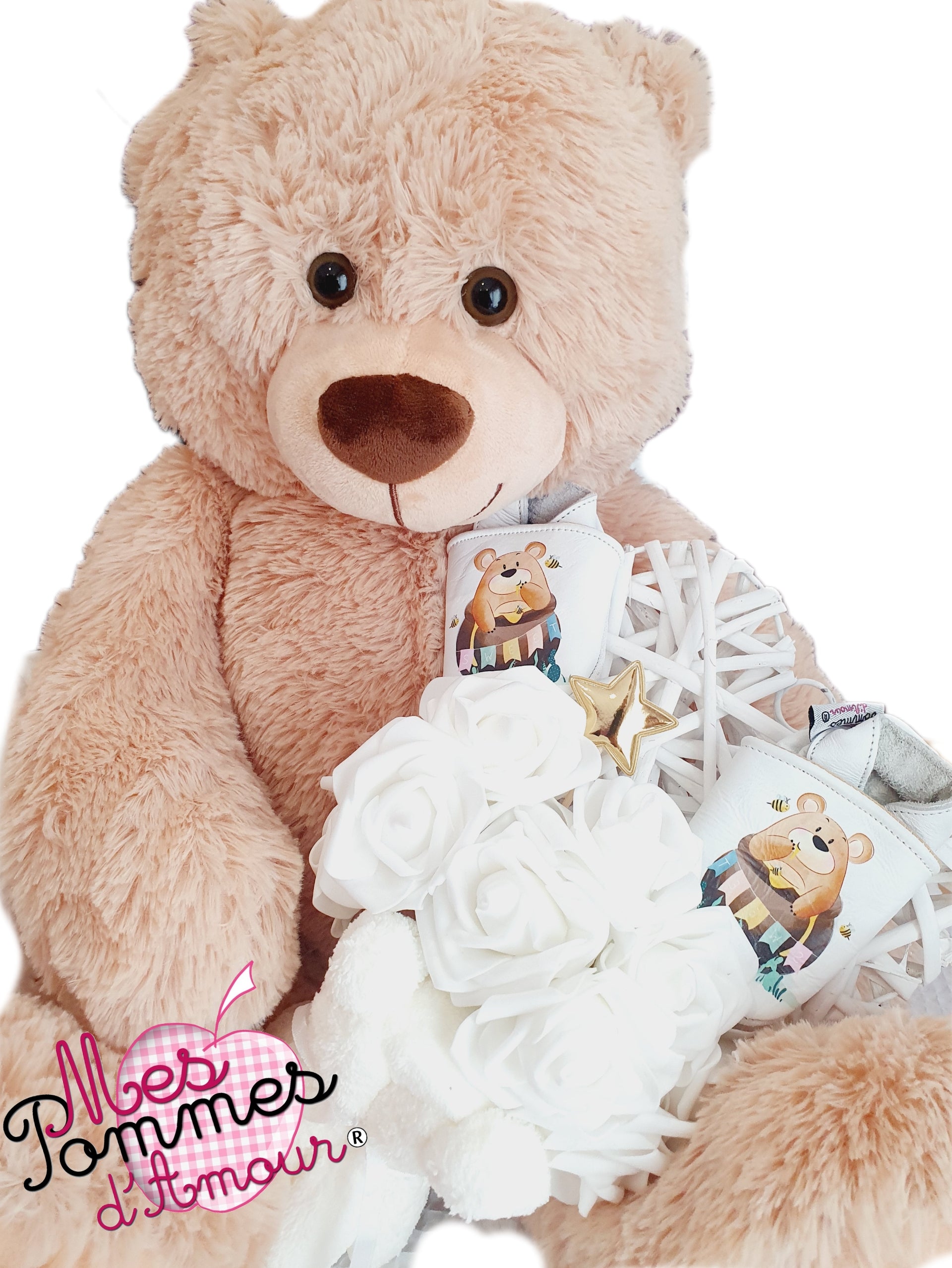 Teddy bear and his birth bouquet