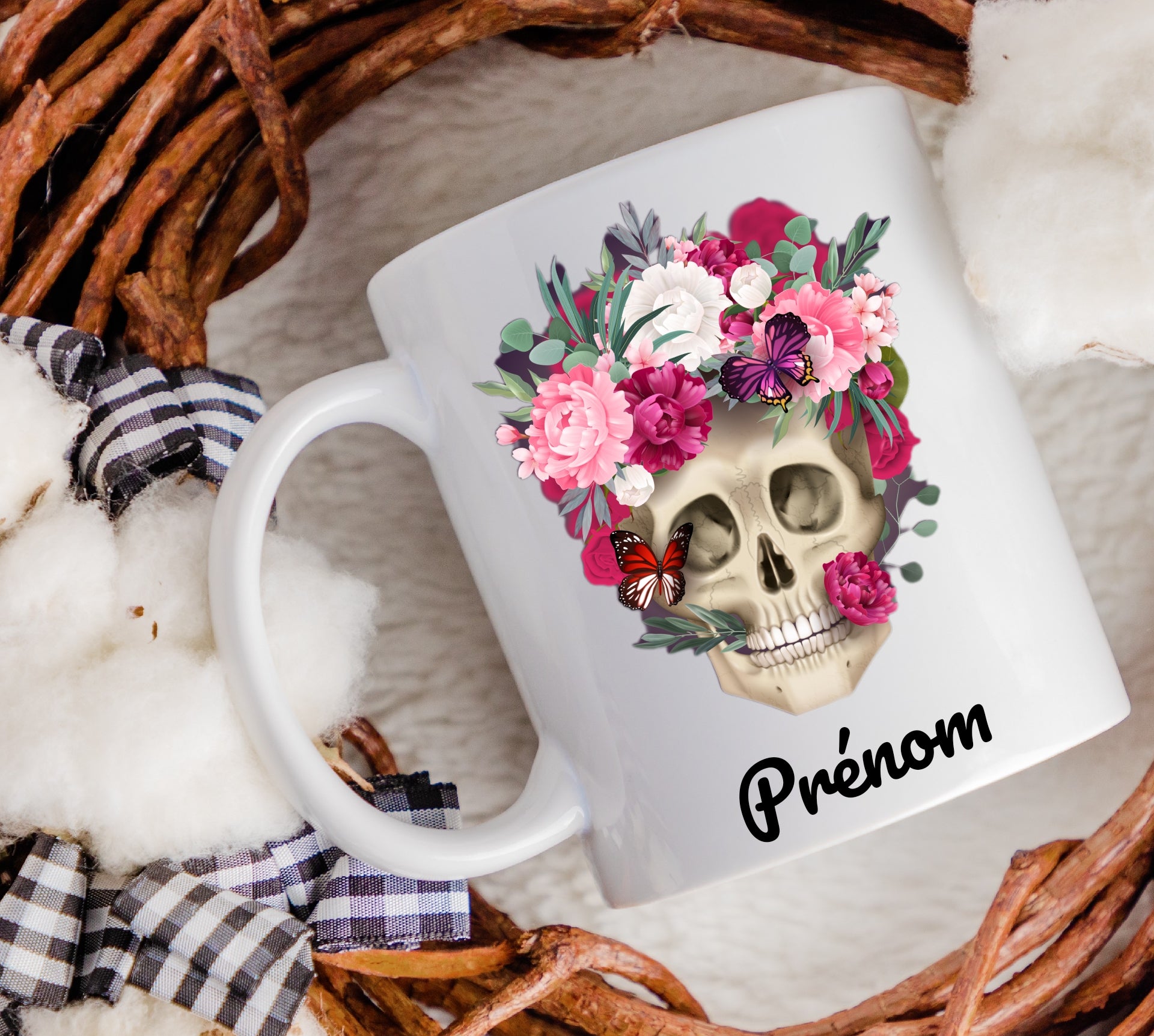 Mug personnalisé Skull fleuri