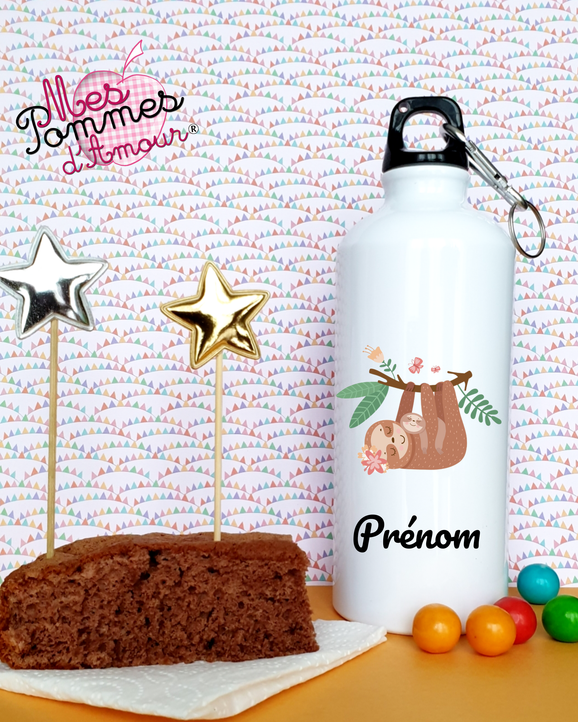 Personalized sloth family water bottle