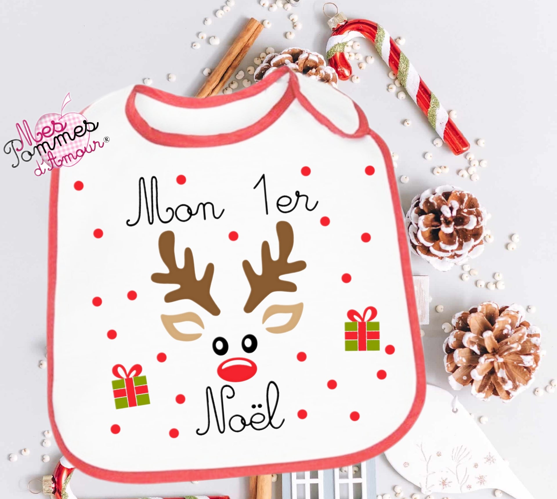 Personalized bib my first Christmas reindeer