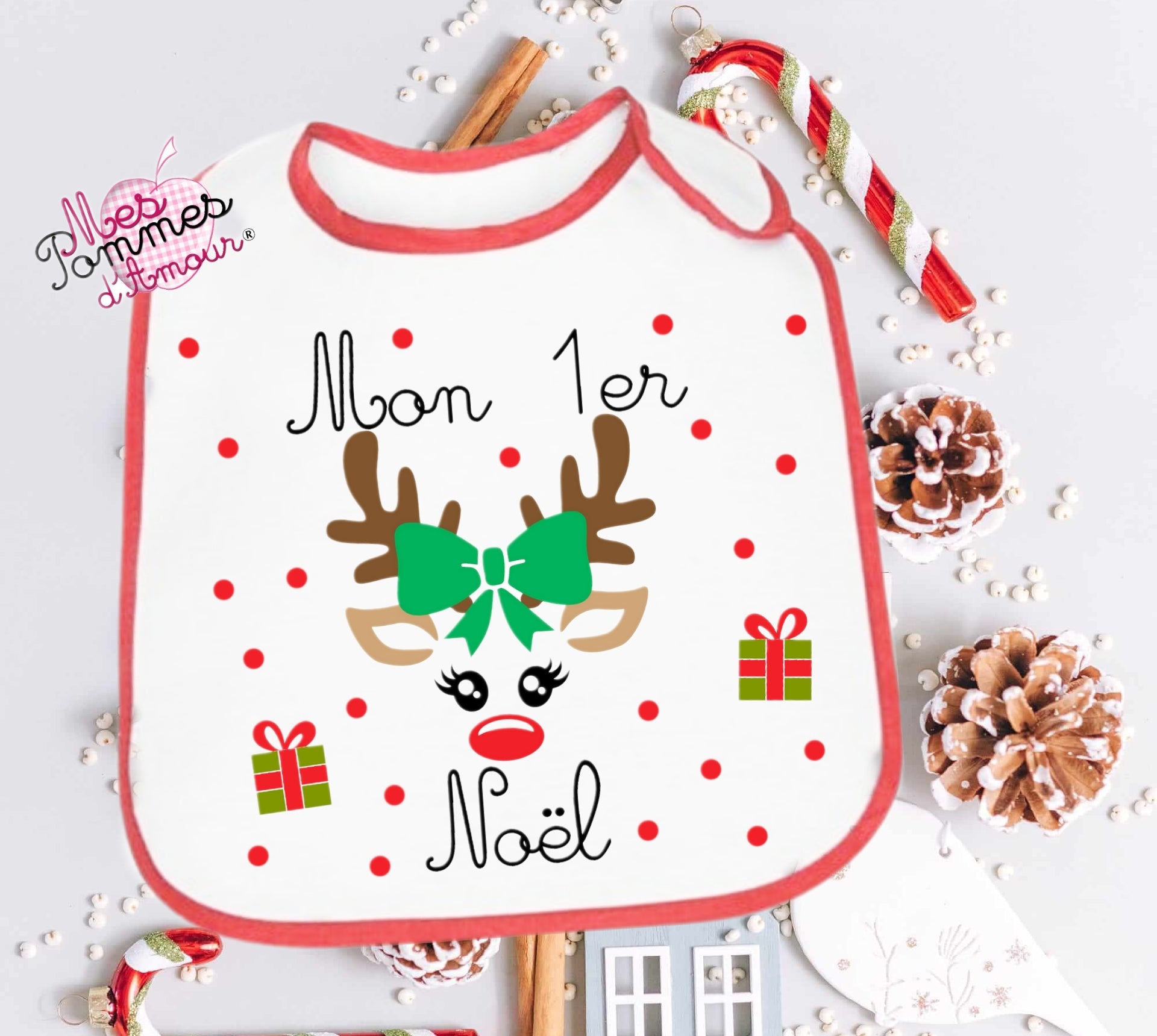 Personalized bib my first Christmas reindeer