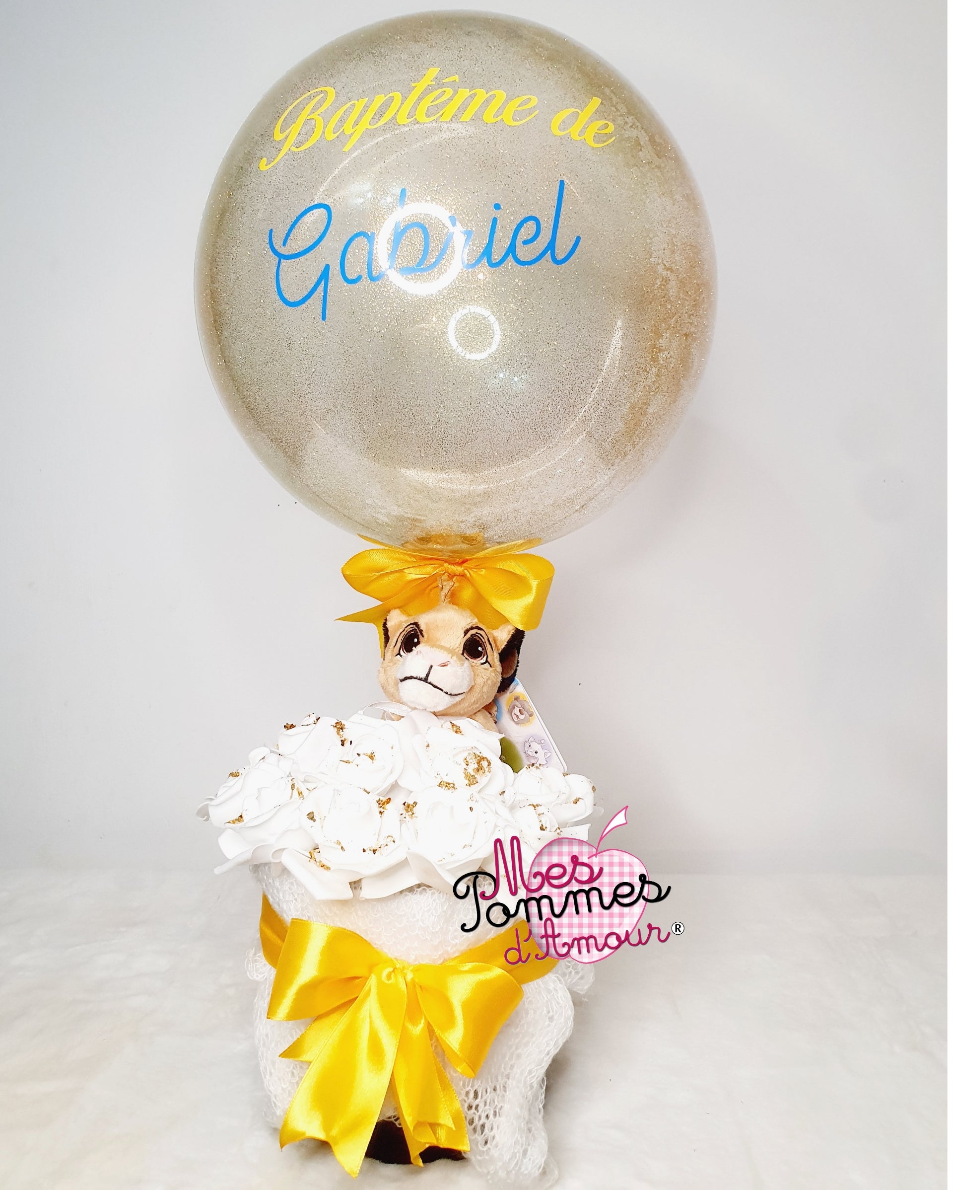 Ballon bulle personnalisé, cadeau naissance, bapteme, anniversaire, peluche simba le roi lion