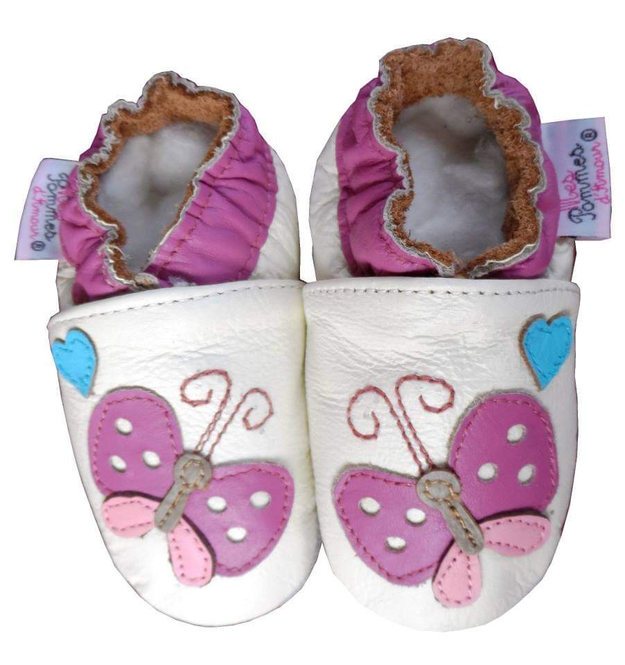 Chaussons en cuir Papillon blanc