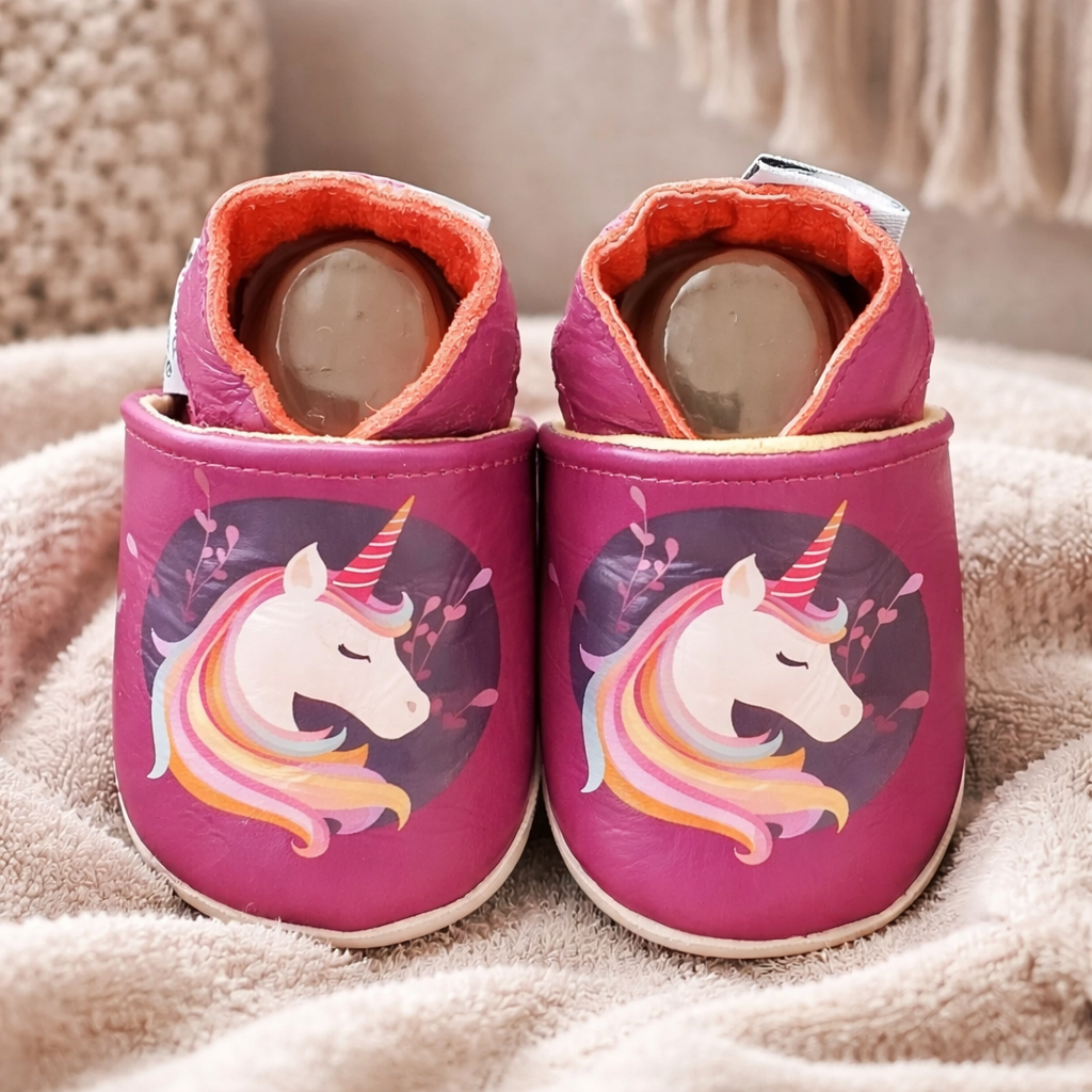 Chaussons Licorne Fille en Cuir Violets - Confort et Élégance pour Petites Rêveuses - Mes Pommes D'Amour Cadeaux naissance