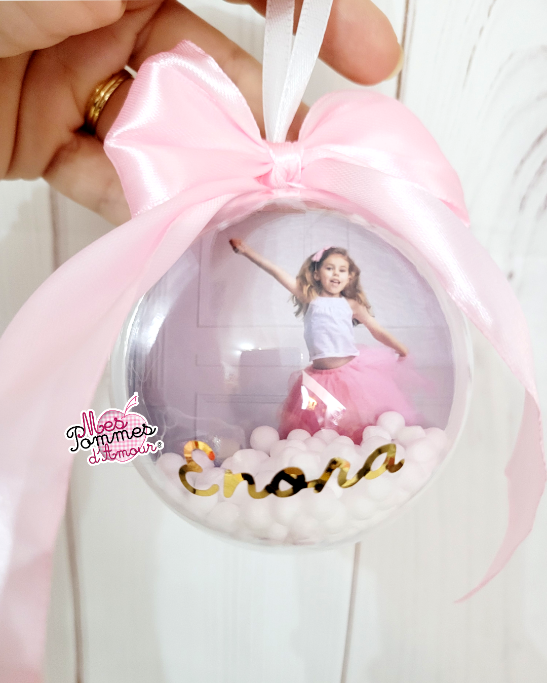 Boule de Noël ronde avec photo personnalisée