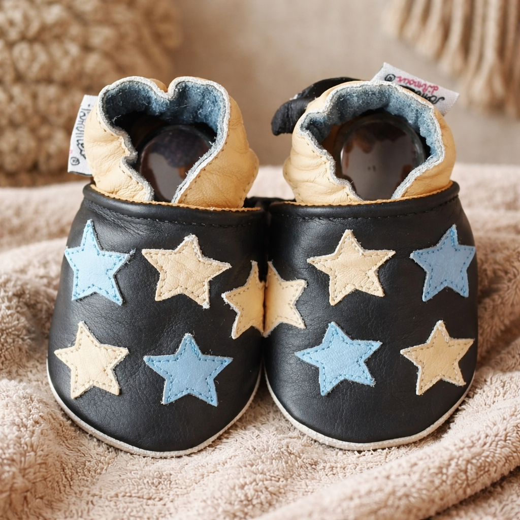 Chaussons en cuir garçon étoiles pour un confort unique et un style moderne - Mes Pommes D'Amour Cadeaux naissance