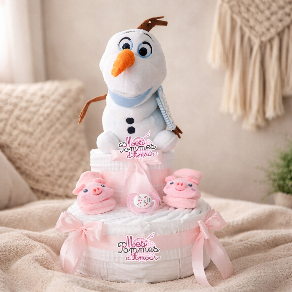 Gâteau de couches peluche Olaf - Mes Pommes D'Amour Cadeaux naissance