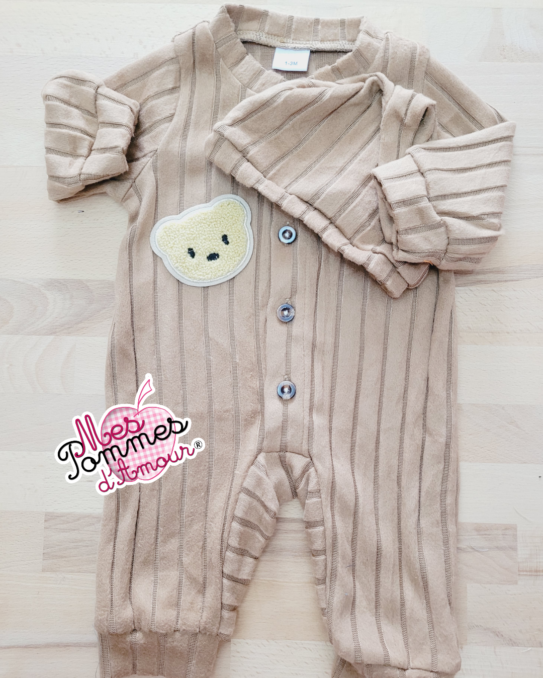 pyjama beige bebe bonnet ourse ourson