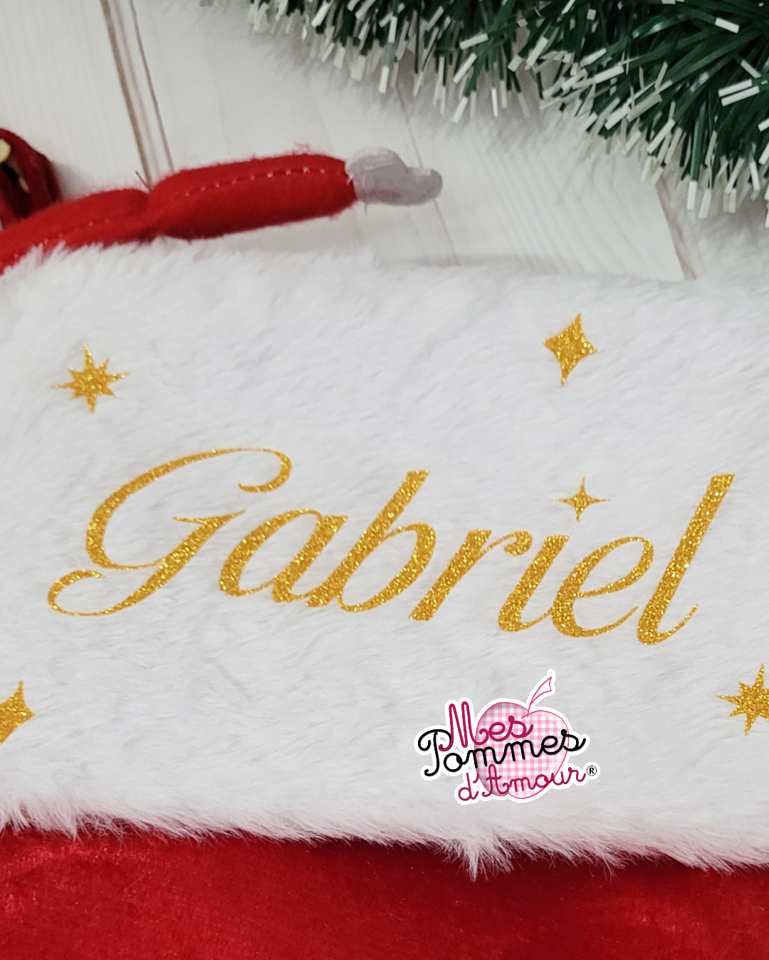 Botte de Noël personnalisée rouge et Pompon fourrure