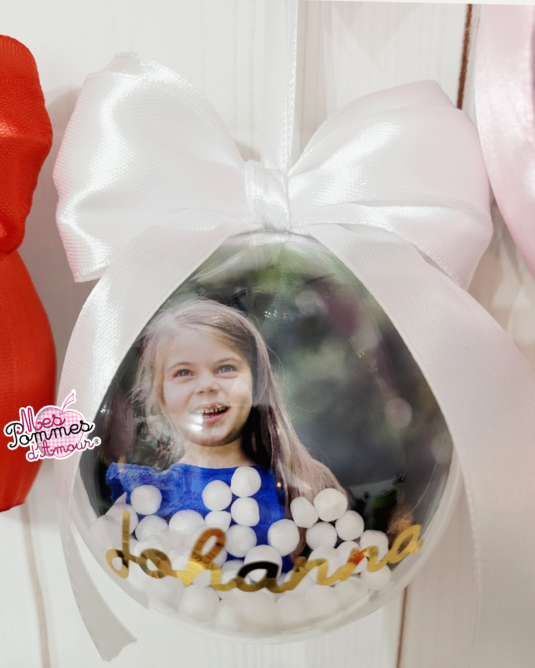 Boule de Noël ronde avec photo personnalisée