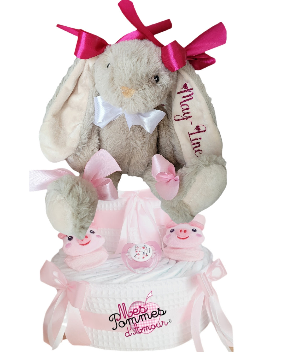 Gâteau de couches lapin personnalisé fille