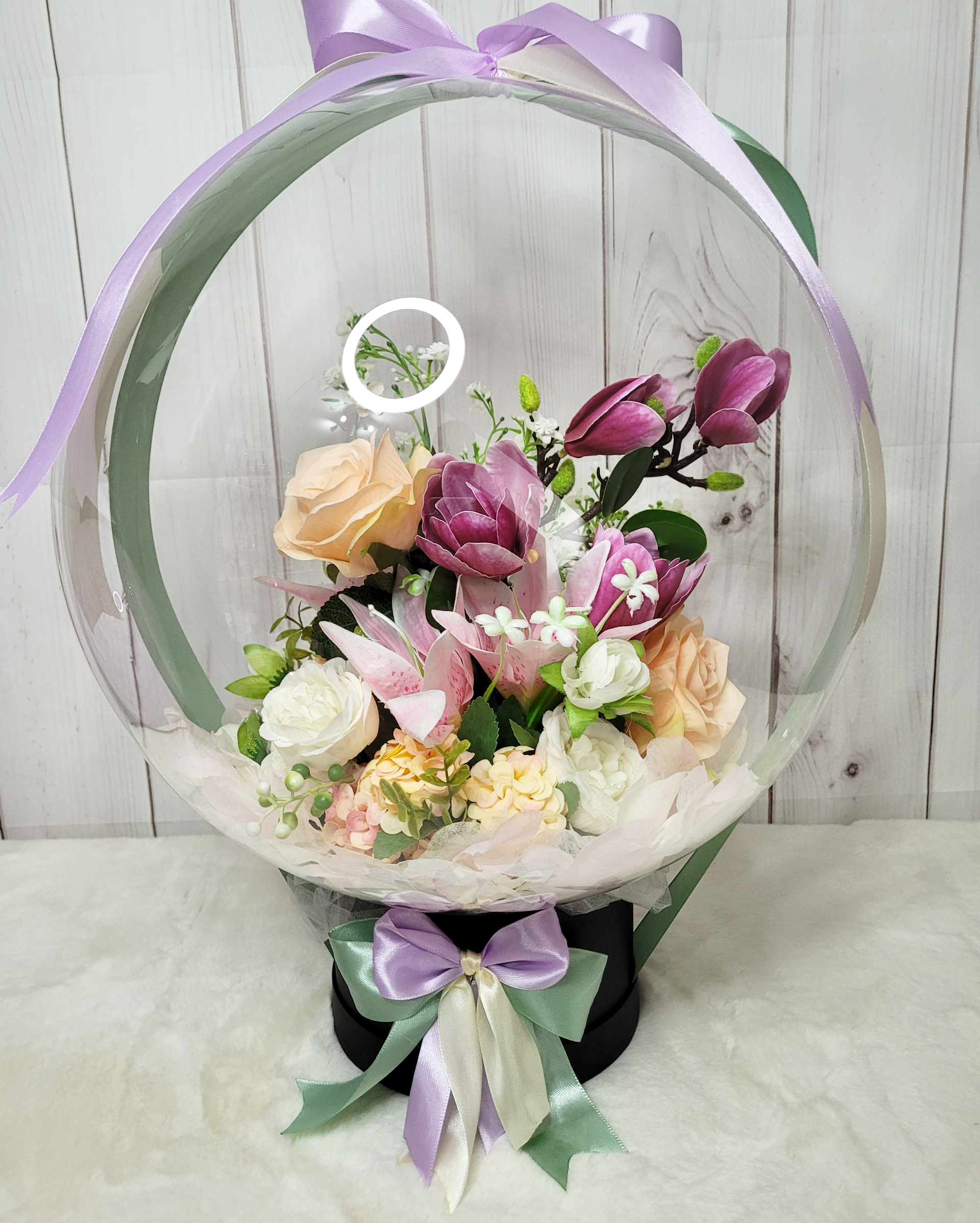 Ballon Bulle gros bouquet magnolia
