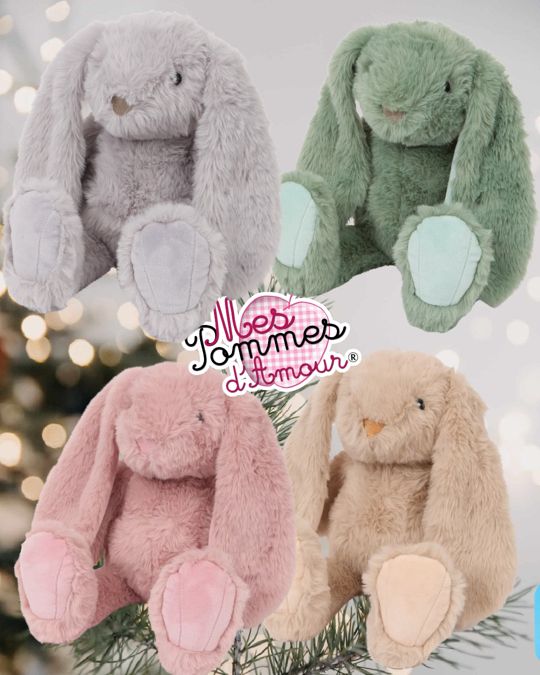 peluche lapin gris vert rose marron