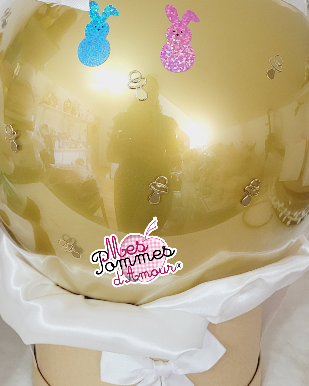 Ballon bulle personnalisé gender reveal garçon ou fille doré