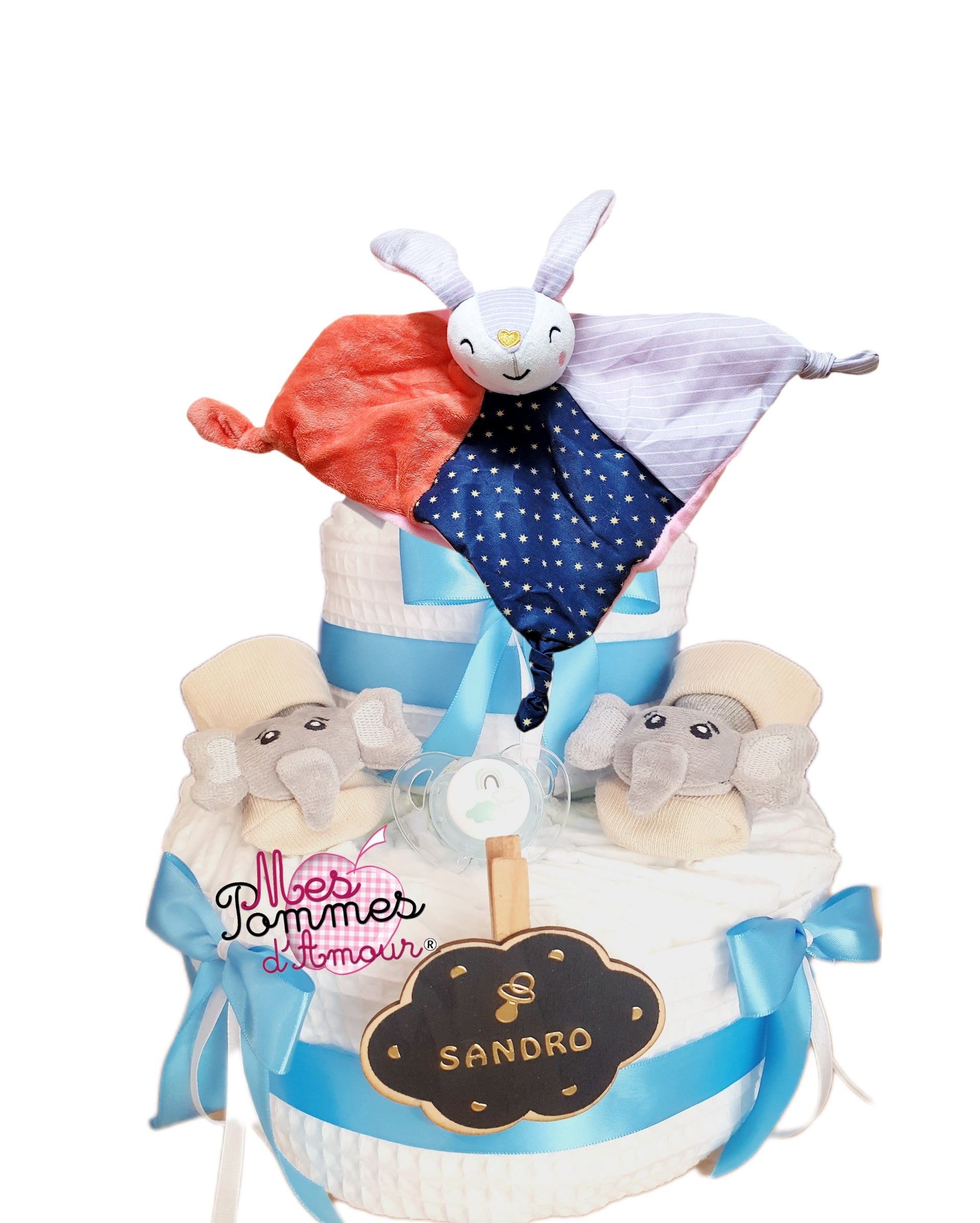 Gâteau de couches garçon doudou lapin