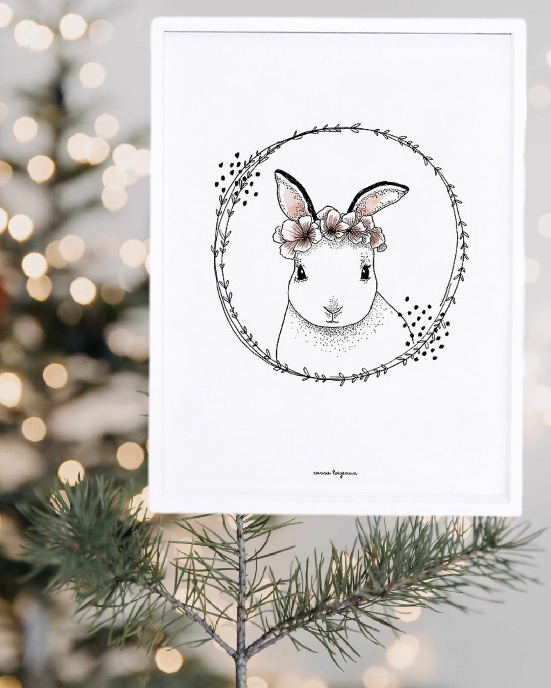 Tableau Enfant Lapin avec Couronne de Fleurs