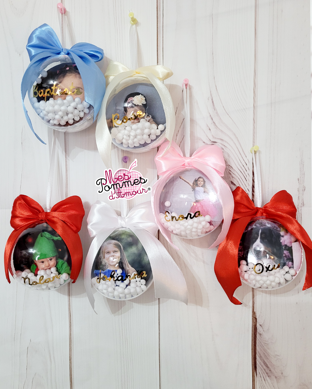 Boule de Noël ronde avec photo personnalisée