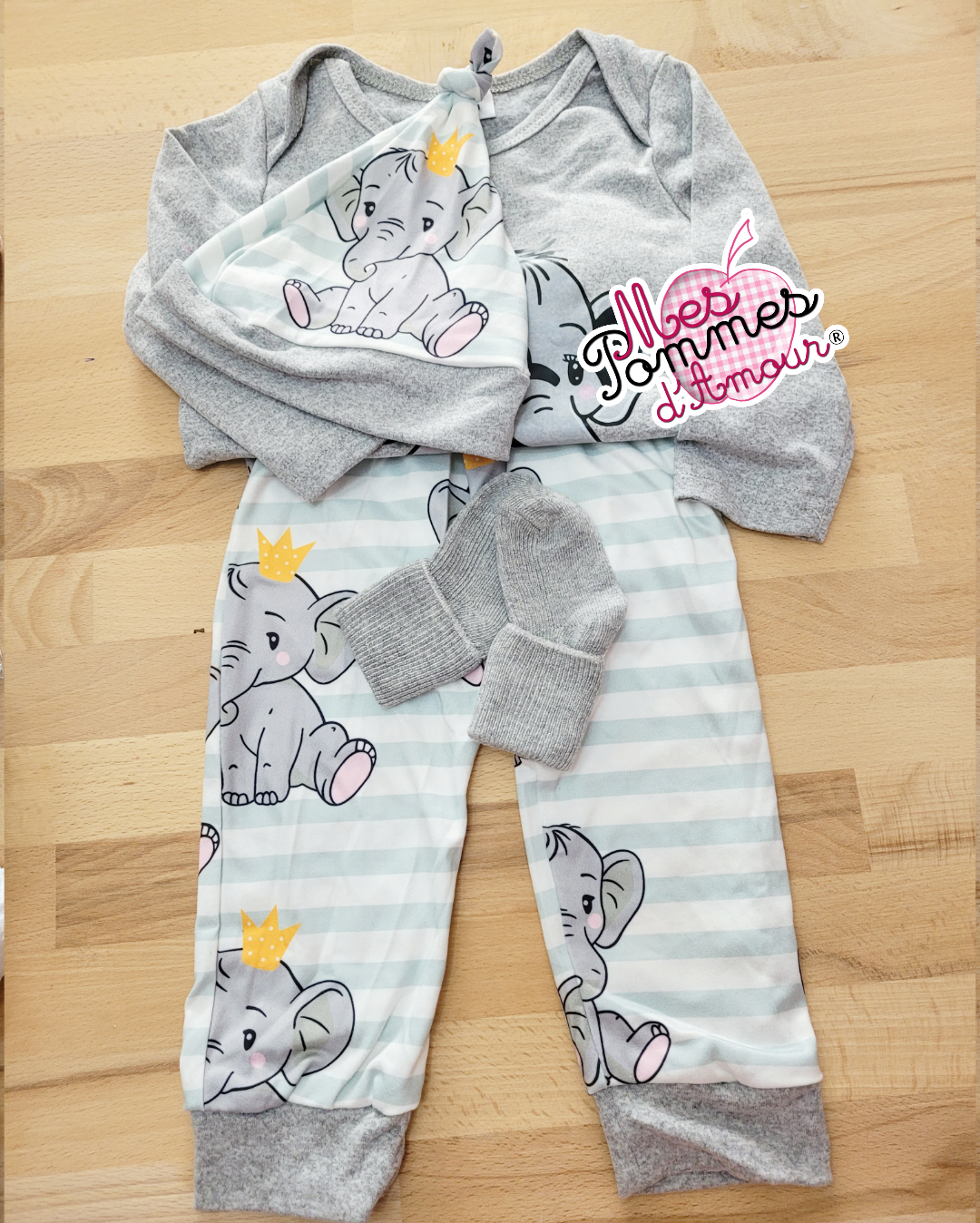Ballon bulle layette  bébé garçon ensemble gris