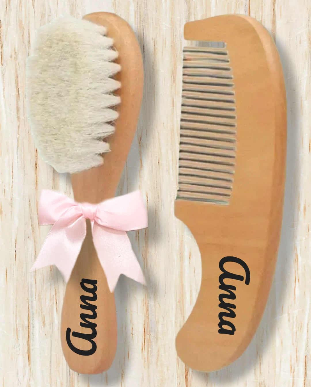 Cadeau naissance personnalisé lot brosser panier bébé en bois