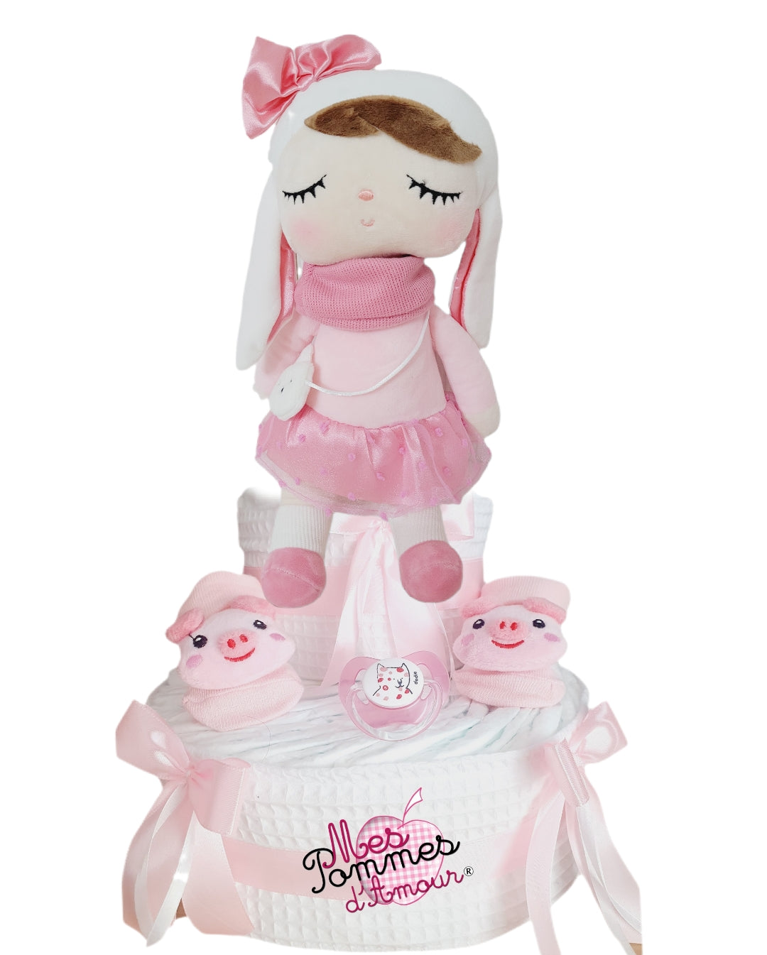 Gâteau de couches jolie poupée - Mes Pommes D'Amour Cadeaux naissance