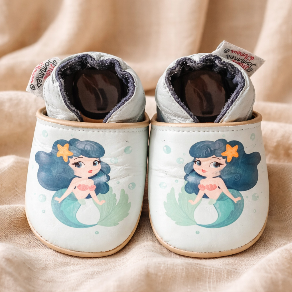 Chaussons en cuir souple fille Sirène - Mes Pommes D'Amour Cadeaux naissance